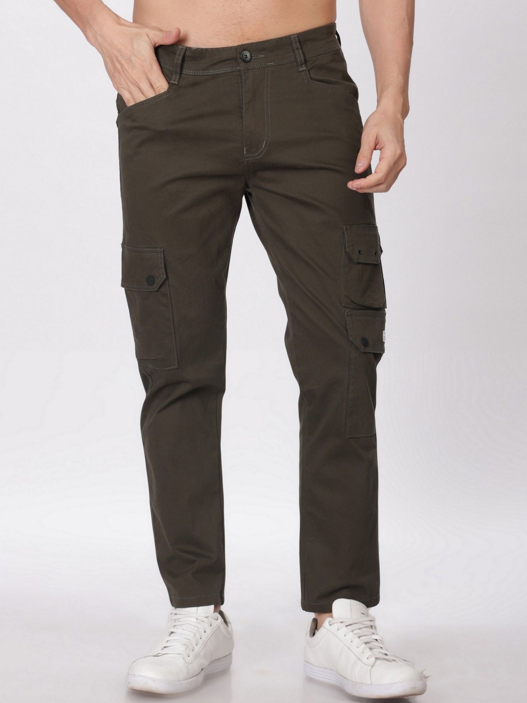 

BEVDAAS Men Relaxed Fit High-Rise Stretchable Jeans, Olive