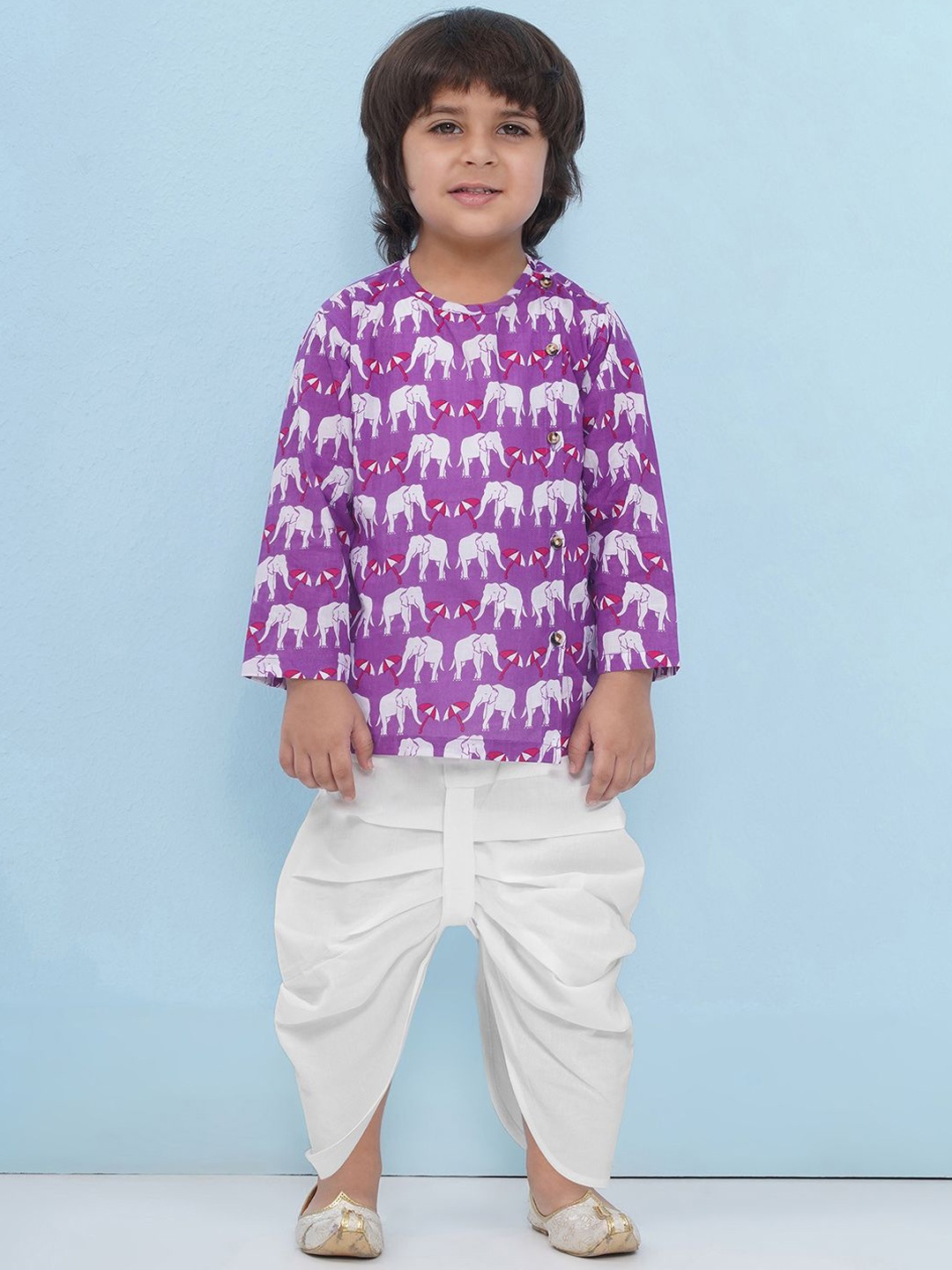 

Aj DEZInES Boys Animal Printed Regular Pure Cotton Straight Kurta with Dhoti Pants, Purple