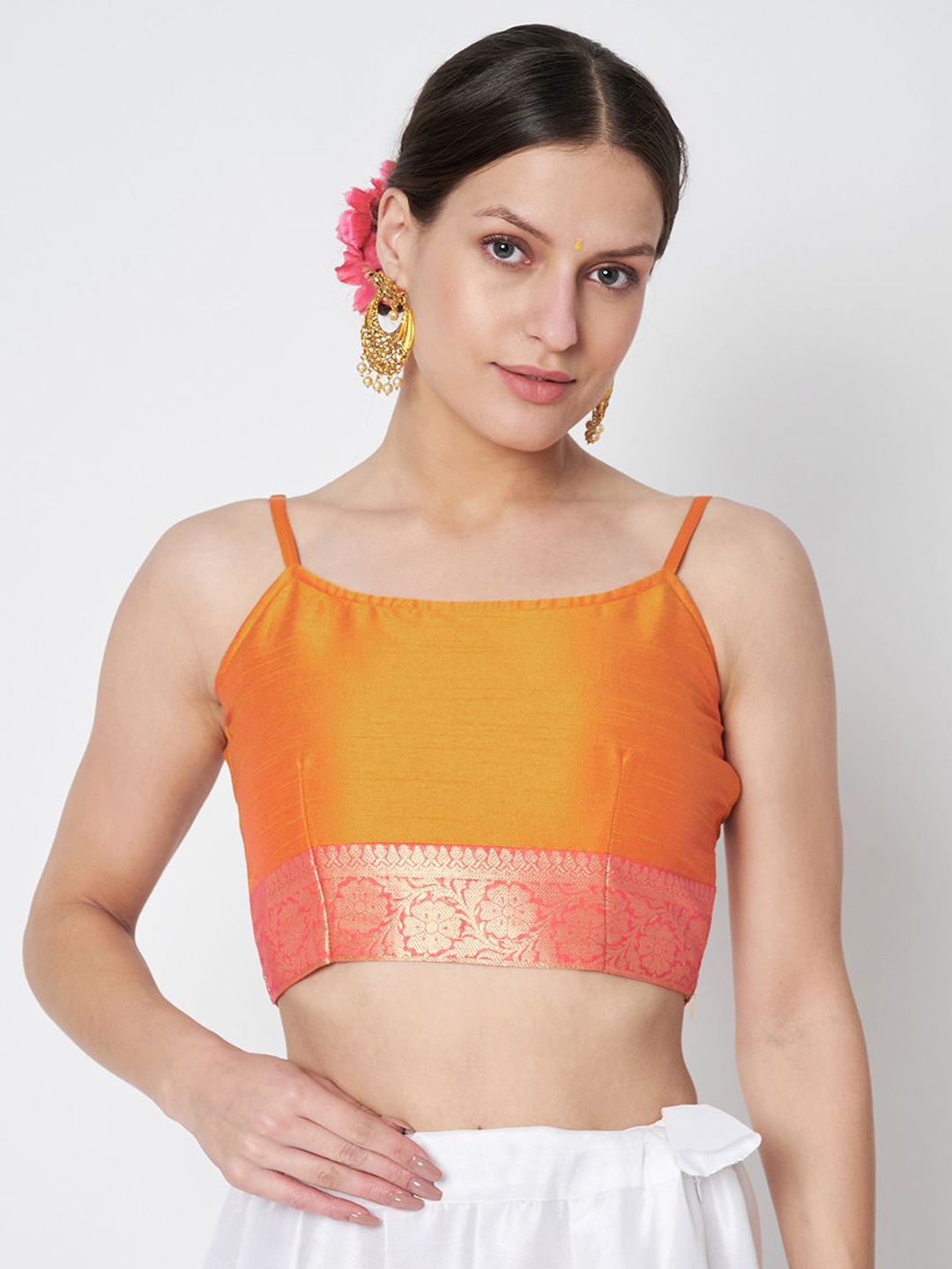 

studio rasa Women Embellished Sheen Crop Top, Orange