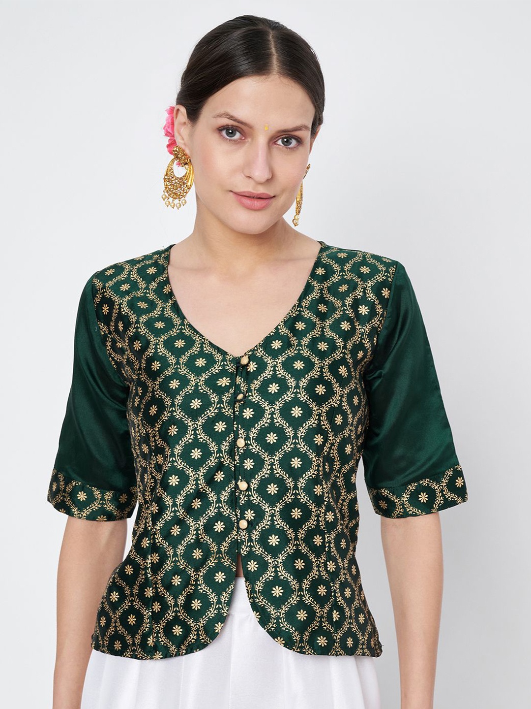 

studio rasa Women Printed V-Neck Ethnic Top, Green
