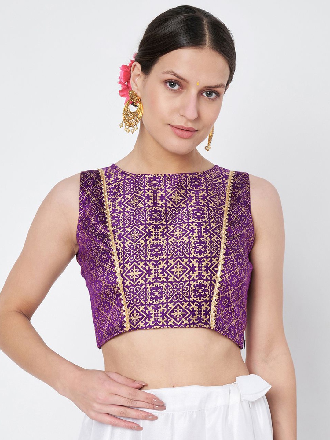 

studio rasa Women Geometric Printed Crop Top, Purple