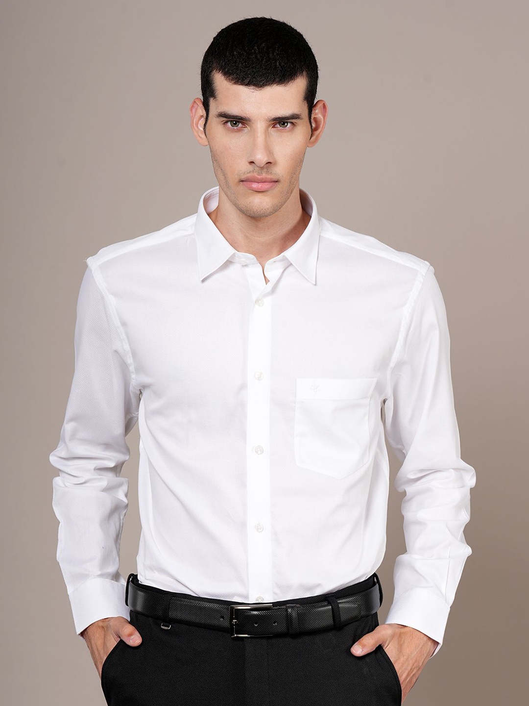 

Cantabil Men Spread Collar Solid Cotton Formal Shirt, White
