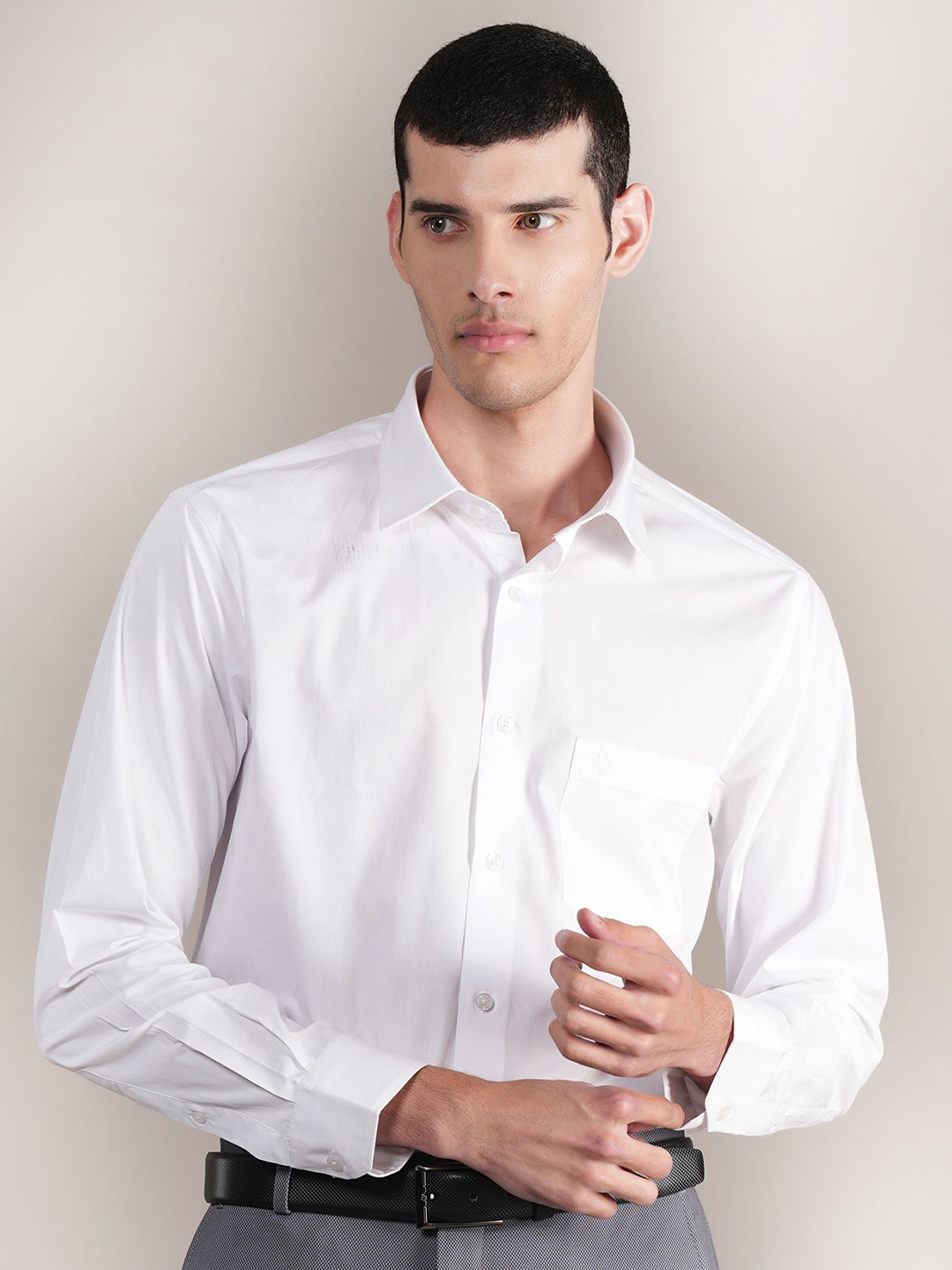 

Cantabil Men Spread Collar Solid Cotton Formal Shirt, White
