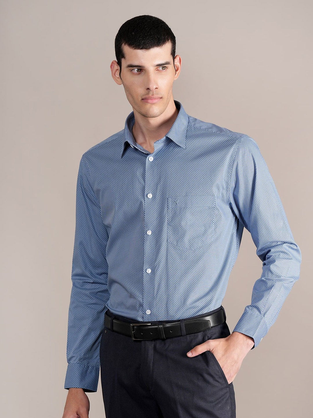 

Cantabil Men Spread Collar Micro Ditsy Printed Cotton Formal Shirt, Blue