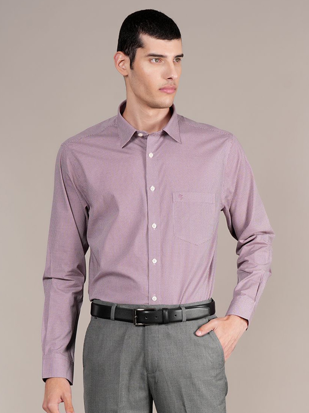

Cantabil Men Spread Collar Micro Ditsy Printed Cotton Formal Shirt, Purple