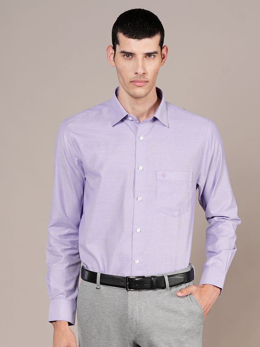 

Cantabil Men Spread Collar Solid Cotton Formal Shirt, Lavender