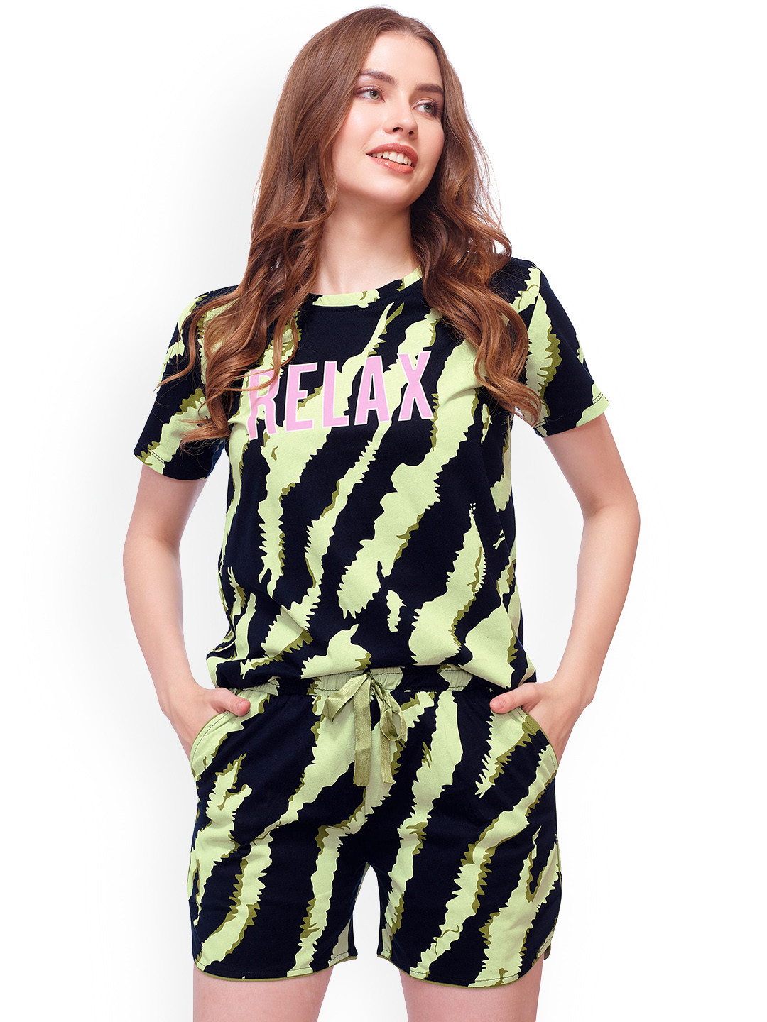 

Lotik Women Printed Night Suit, Green