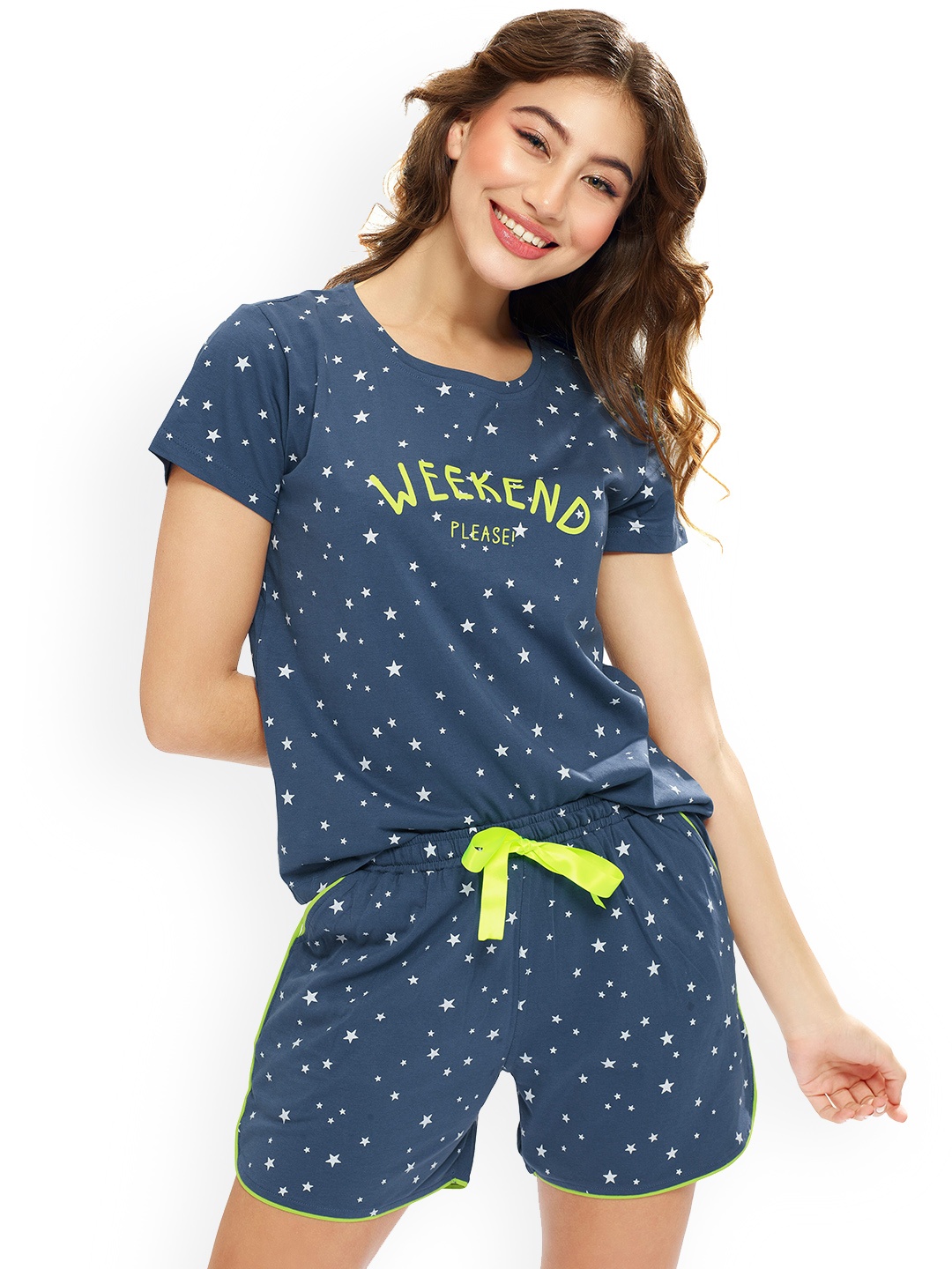 

Lotik Women Printed Round Neck Night suit, Blue