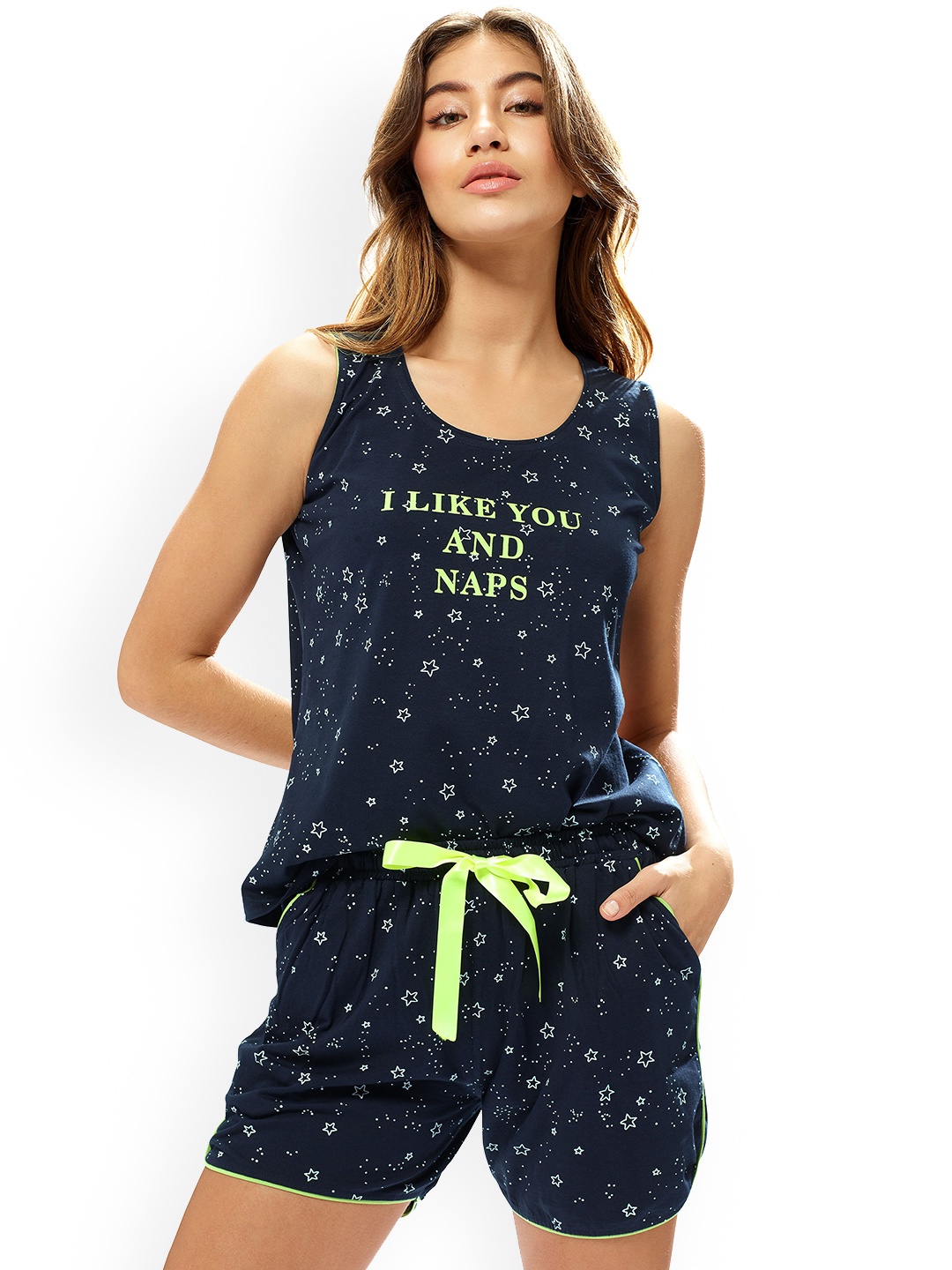 

Lotik Women Sleeveless Printed Night suit, Blue