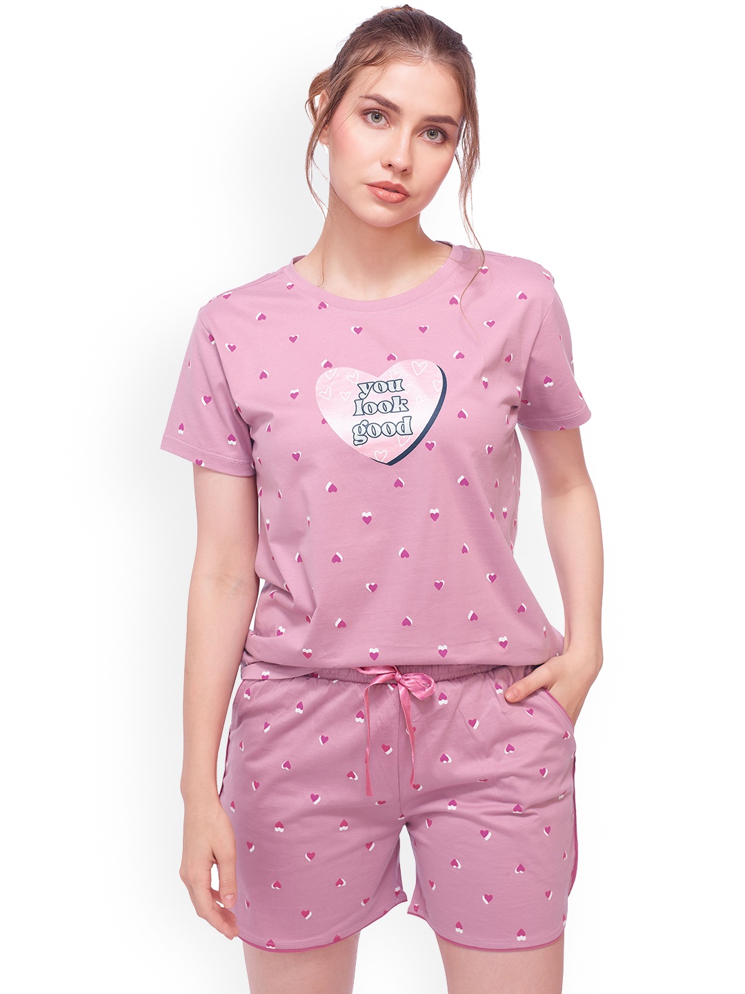 

Lotik Women Graphic Printed Night suit, Pink