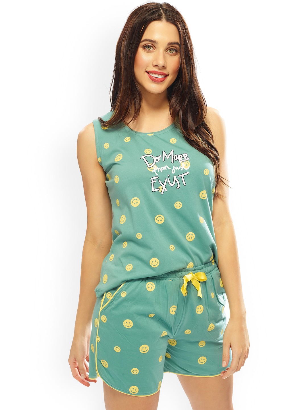 

Lotik Women Printed Sleeveless Round Neck Night suit, Green