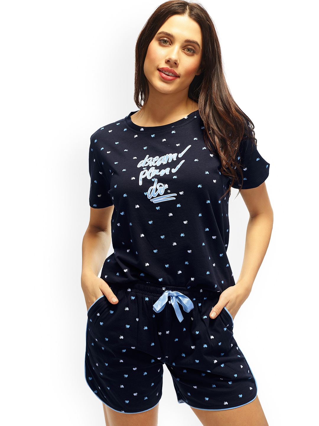 

Lotik Women Printed Round Neck Night suit, Blue