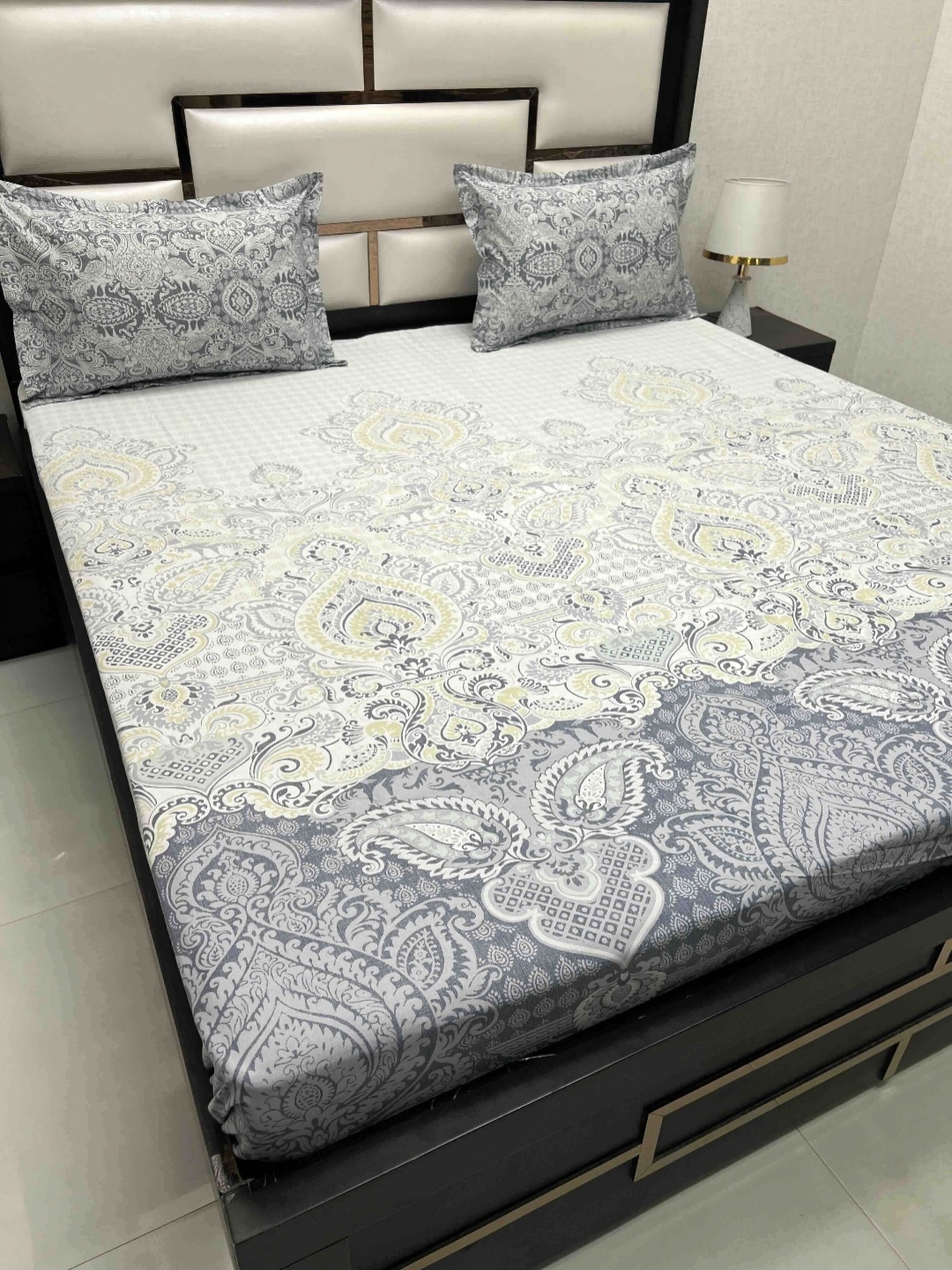 

Pure Decor Cotton King Size Double Bed Bedsheet With 2 Pillow Covers 2.74m X 2.74m, Grey