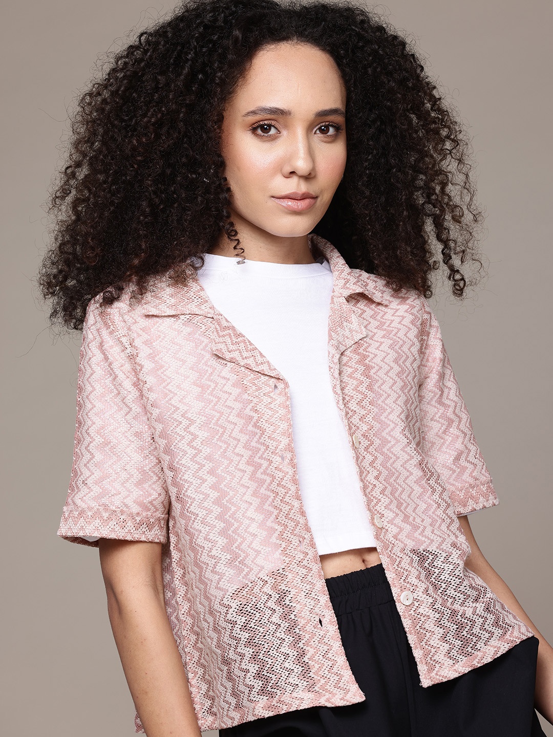 

The Roadster Lifestyle Co. Boxy Chevron Casual Shirt, Pink
