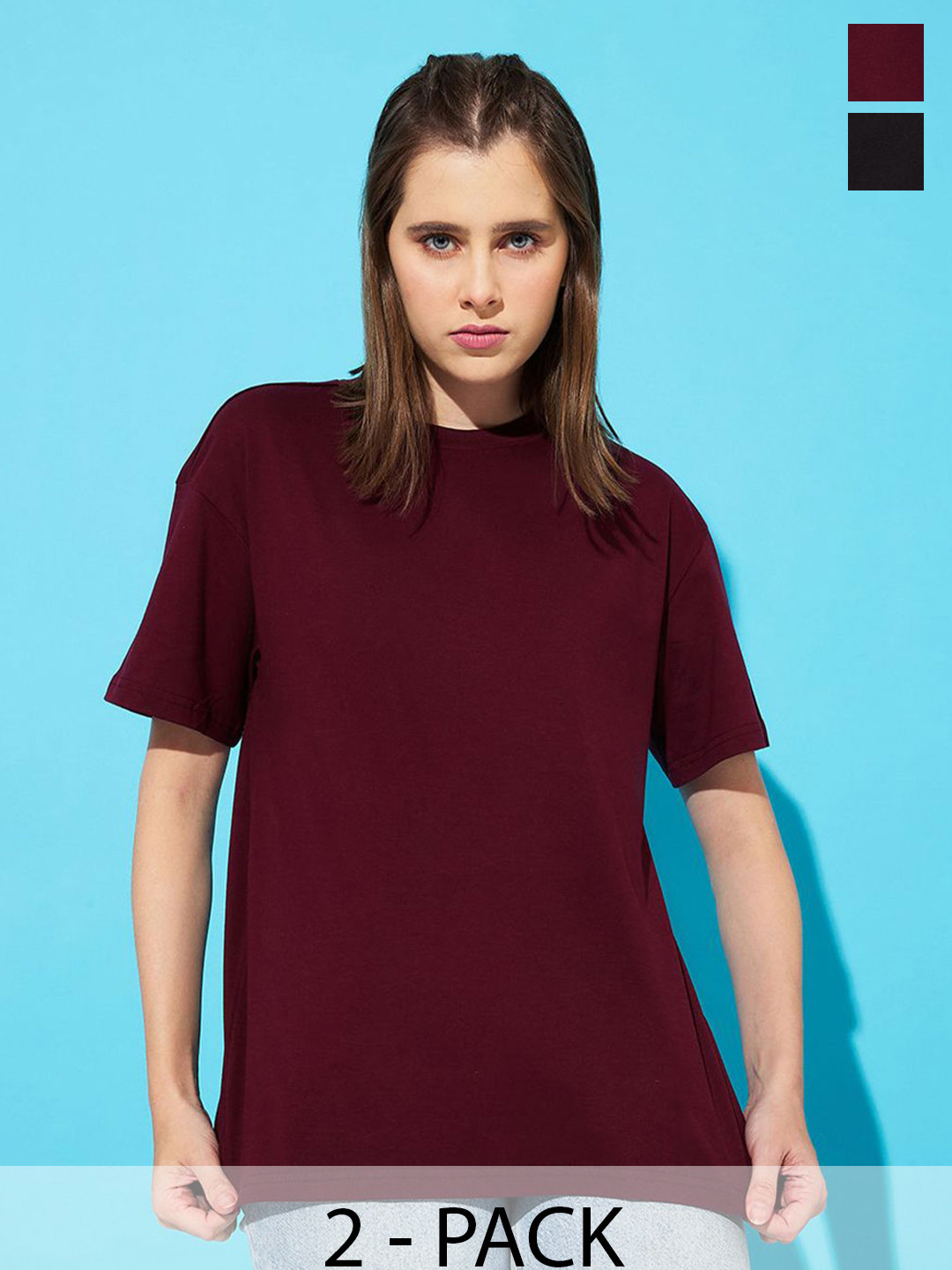 

The Roadster Lifestyle Co. Pack Of 2 Cotton Tshirts, Burgundy