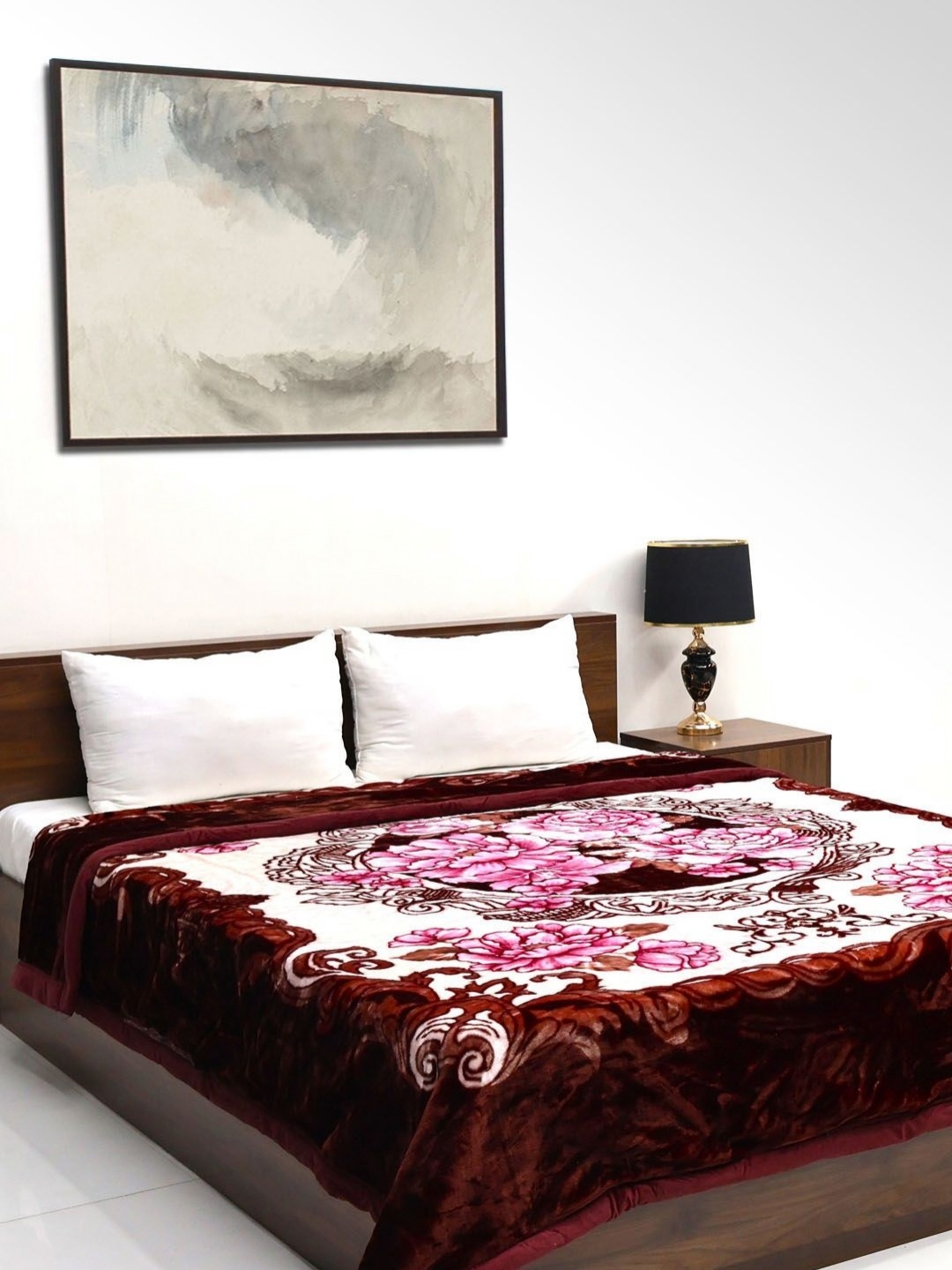 

Signature Brown & Pink Floral 760 GSM Heavy Winter Double Bed Blanket