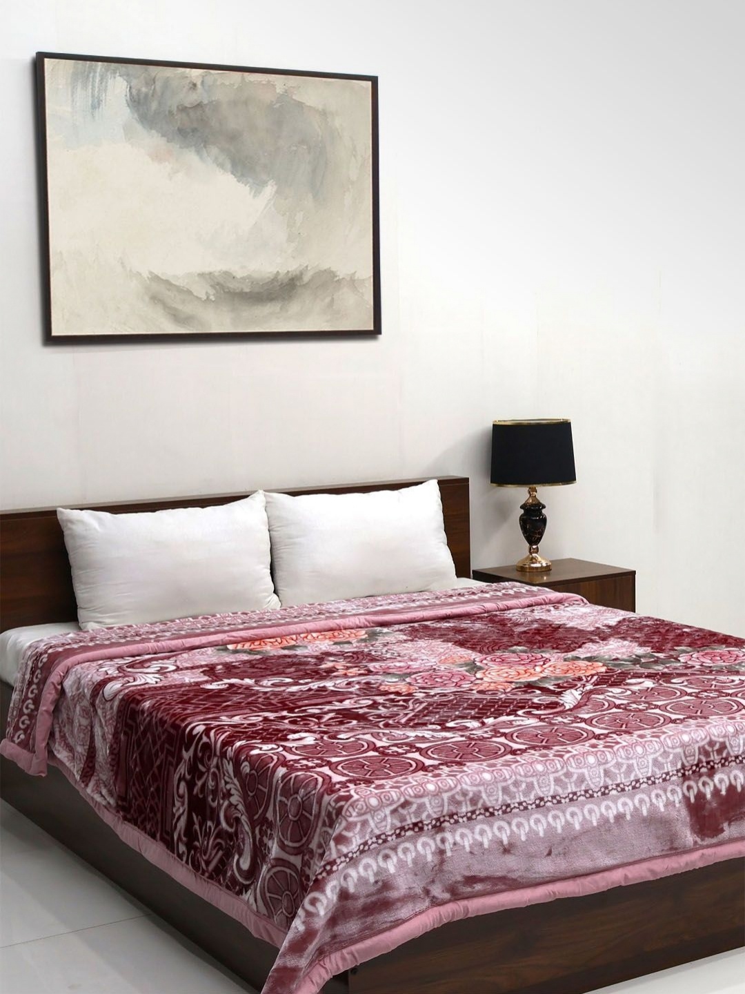 

Signature Plush Orange & Pink Floral 760 GSM Heavy Winter Double Bed Blanket