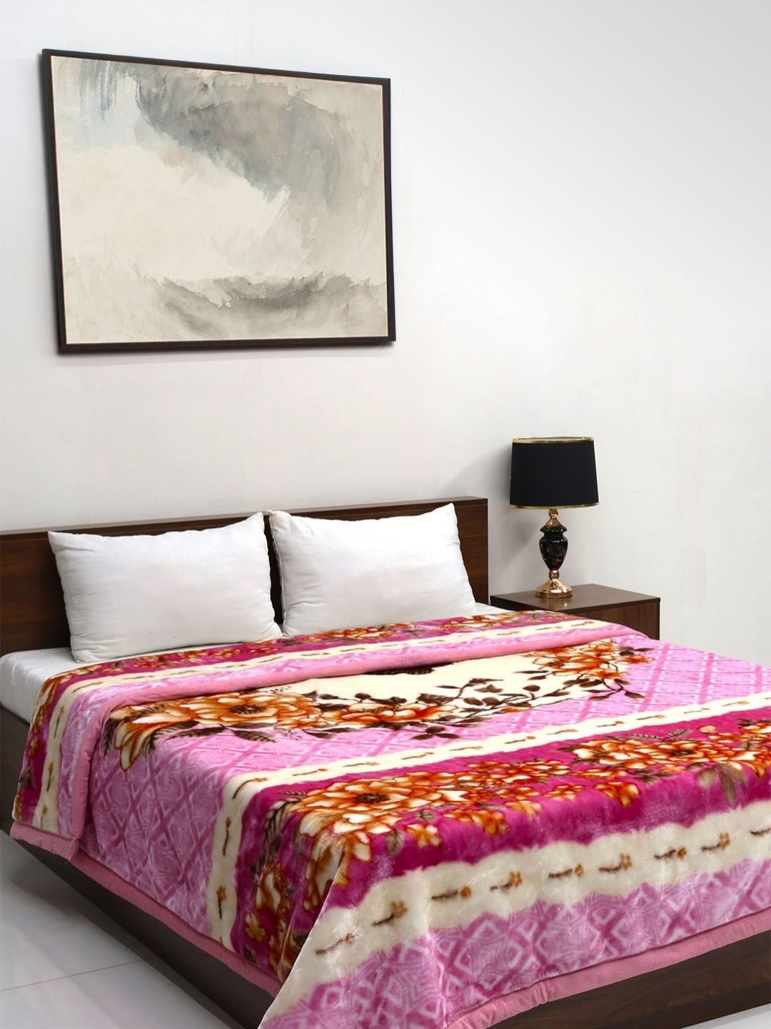 

Signature Pink & Brown Floral 900 GSM Heavy Winter Double Bed Blanket