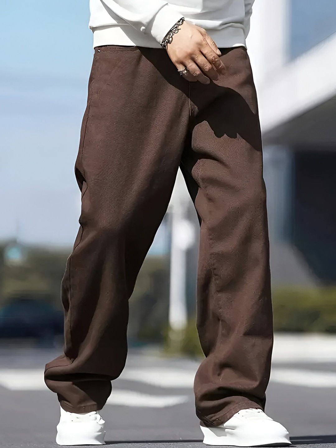 

THIRD QUADRANT Men Cotton Mid-Rise Loose Baggy Jeans, Brown