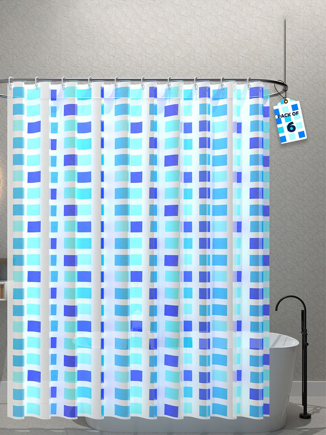 

Kuber Industries Blue & White 6 Pieces Printed Shower Curtains
