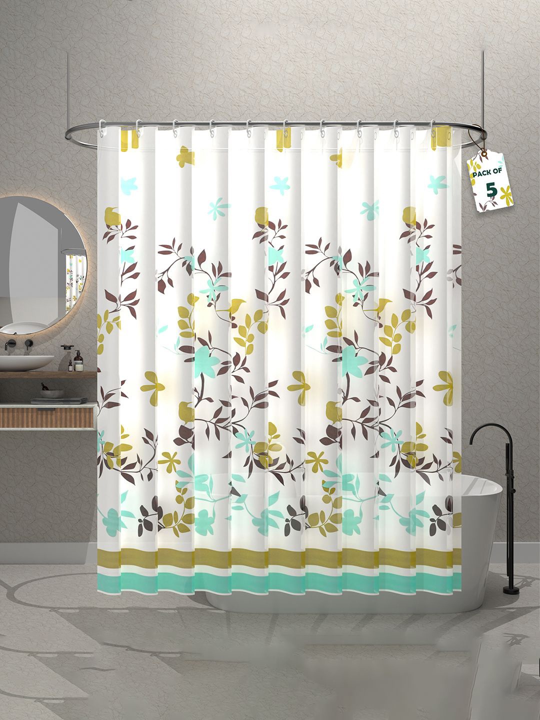 

Kuber Industries Green & Brown 5 Pieces Printed Shower Curtains