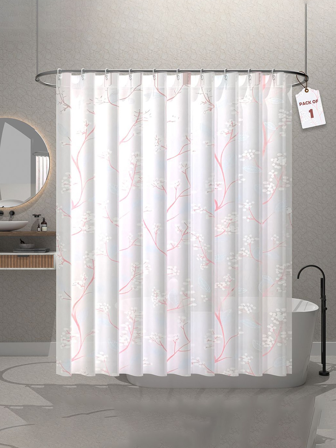 

Kuber Industries Pink & White Floral Printed Shower Curtains