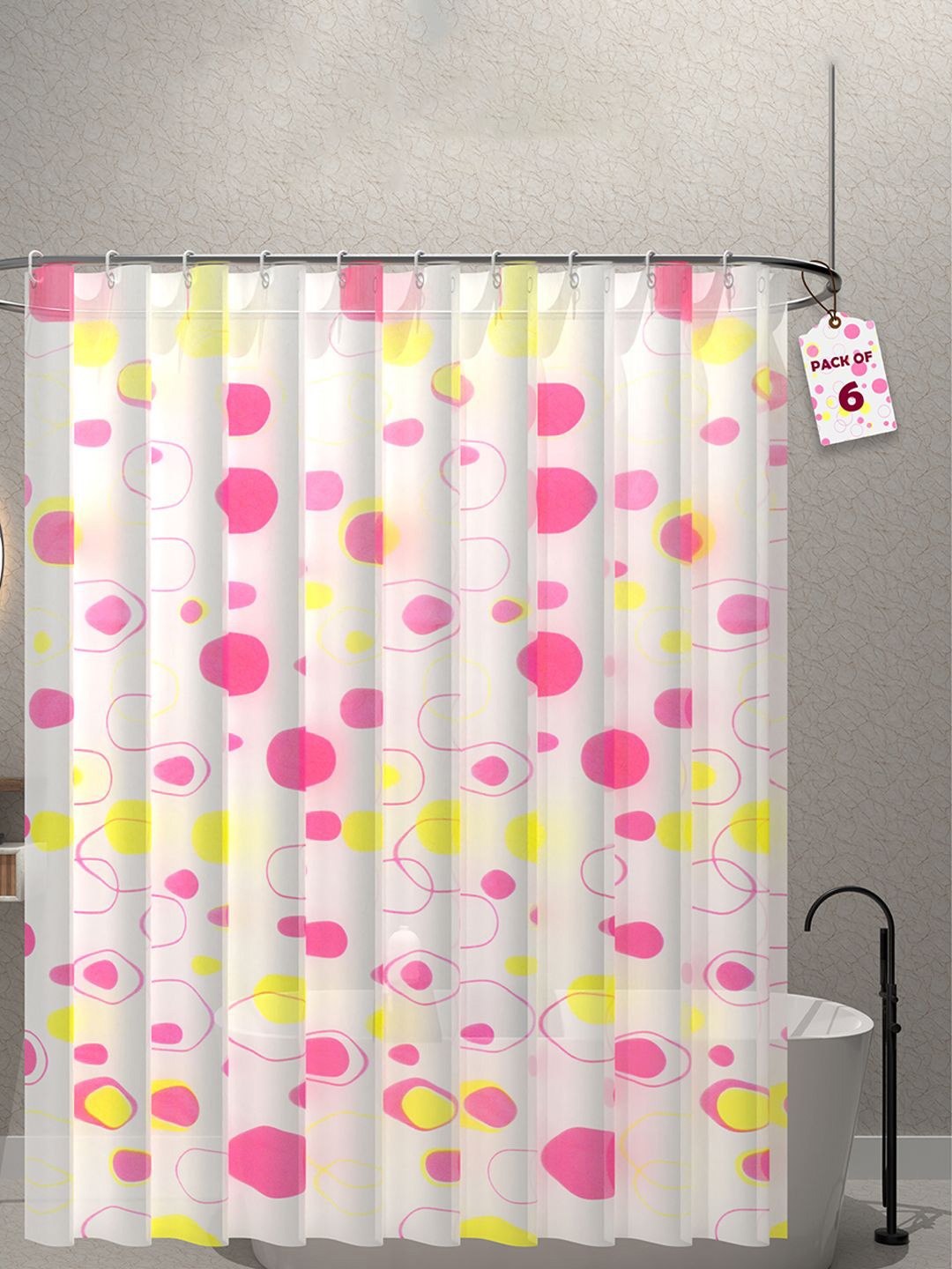 

Kuber Industries Pink & Yellow 6 Pieces Printed Shower Curtains