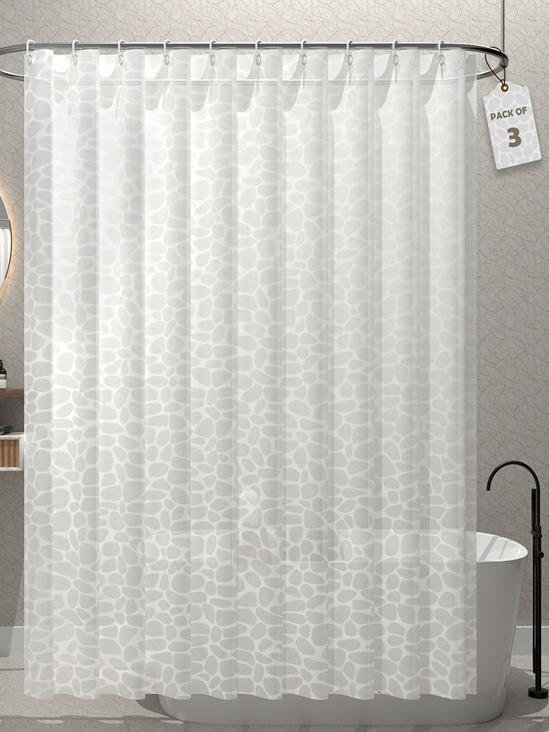 

Kuber Industries White & Grey 3 Pieces Printed Shower Curtains