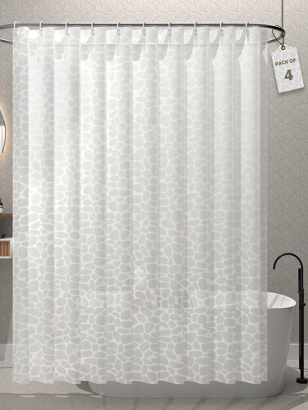 

Kuber Industries Grey & White 4 Pieces Printed Shower Curtains
