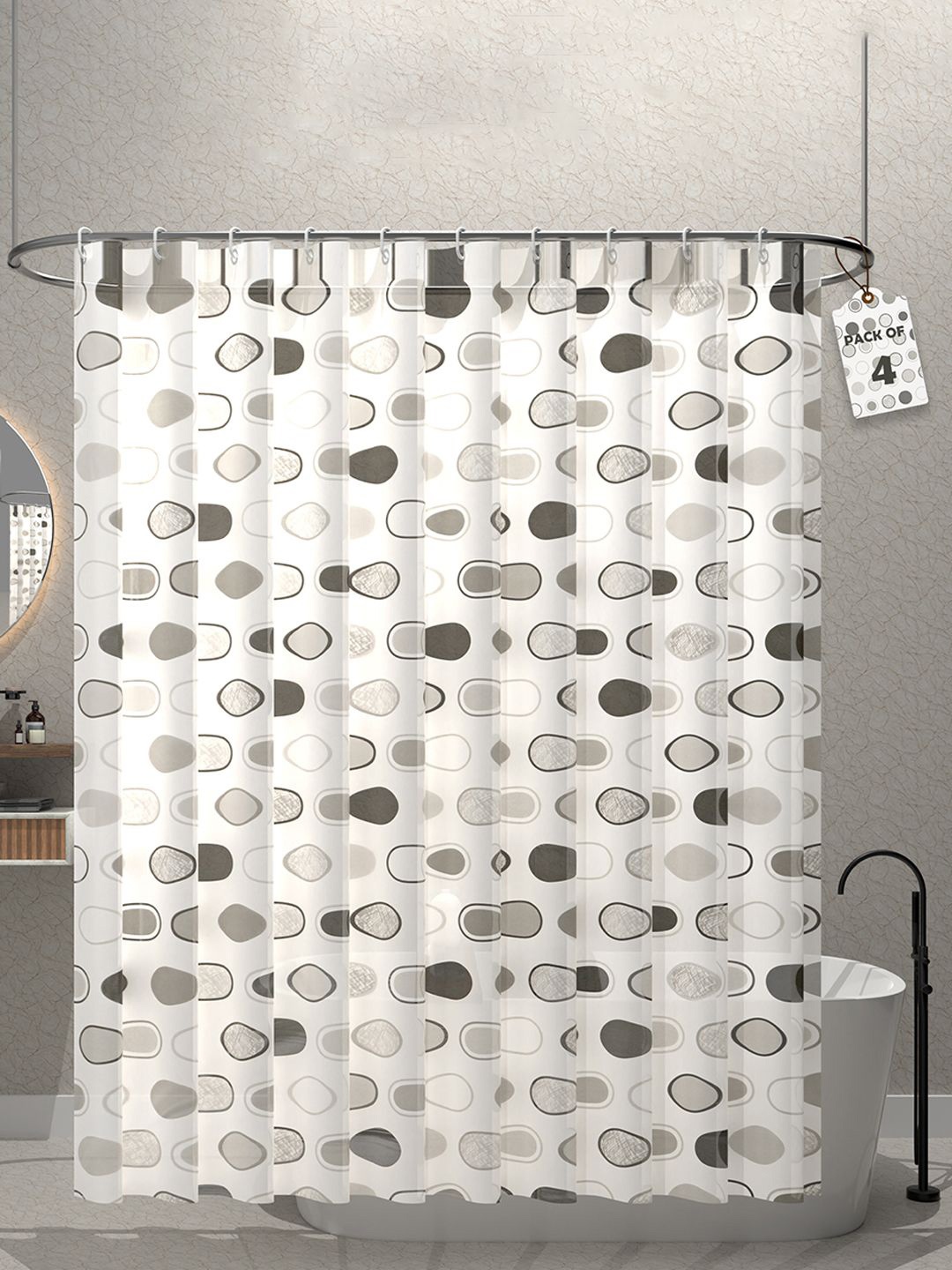 

Kuber Industries Grey & White 4 Pieces Printed Shower Curtains