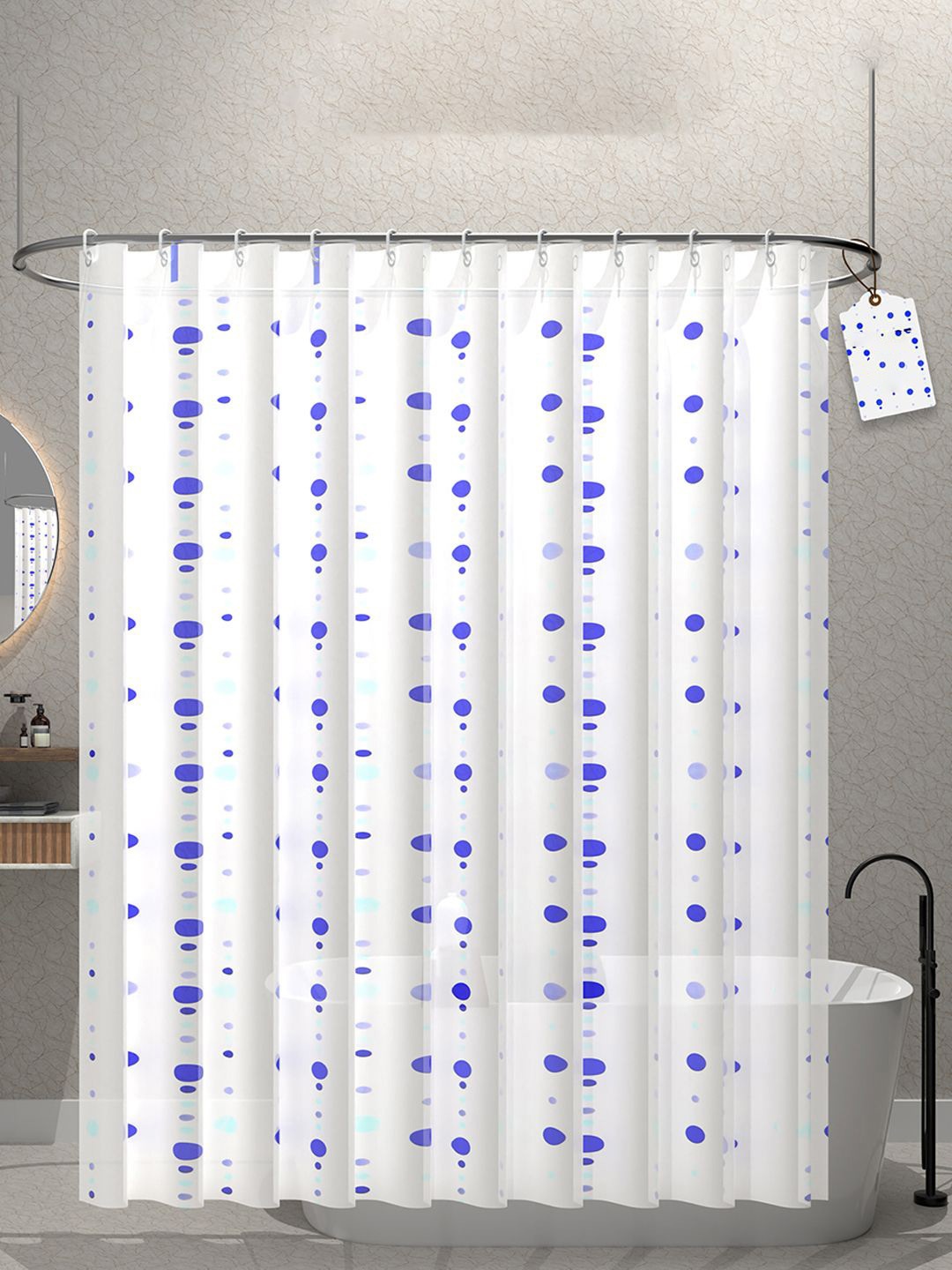 

Kuber Industries Blue & White 3 Pieces Durable Shower Curtains