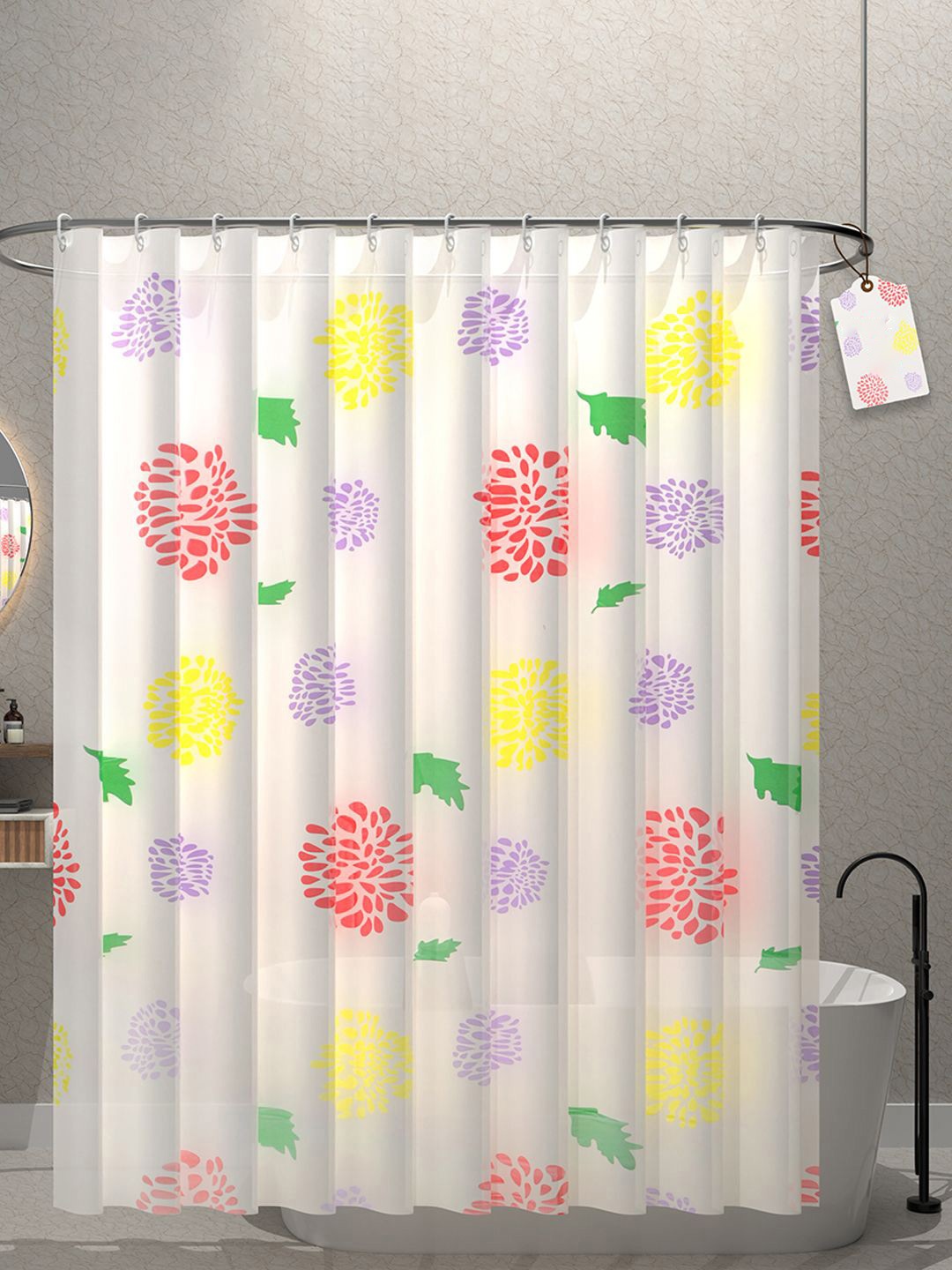 

Kuber Industries White & Pink 2 Pieces Printed Shower Curtains