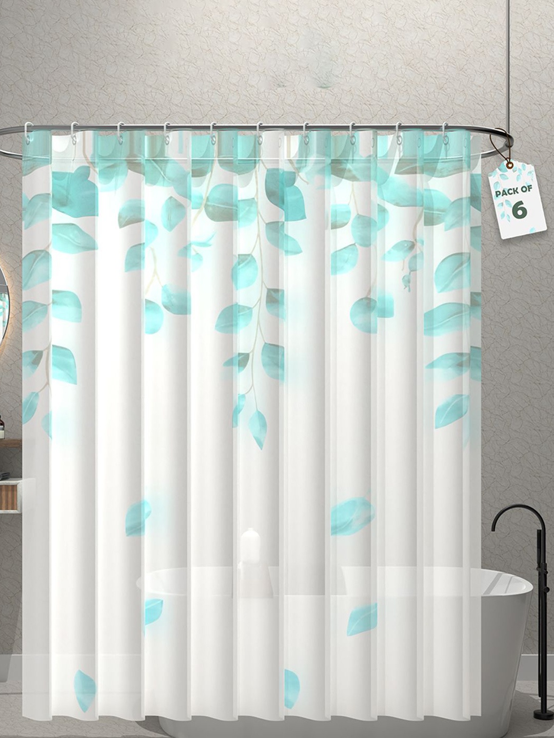 

Kuber Industries Green & White 6 Pieces Printed Shower Curtains