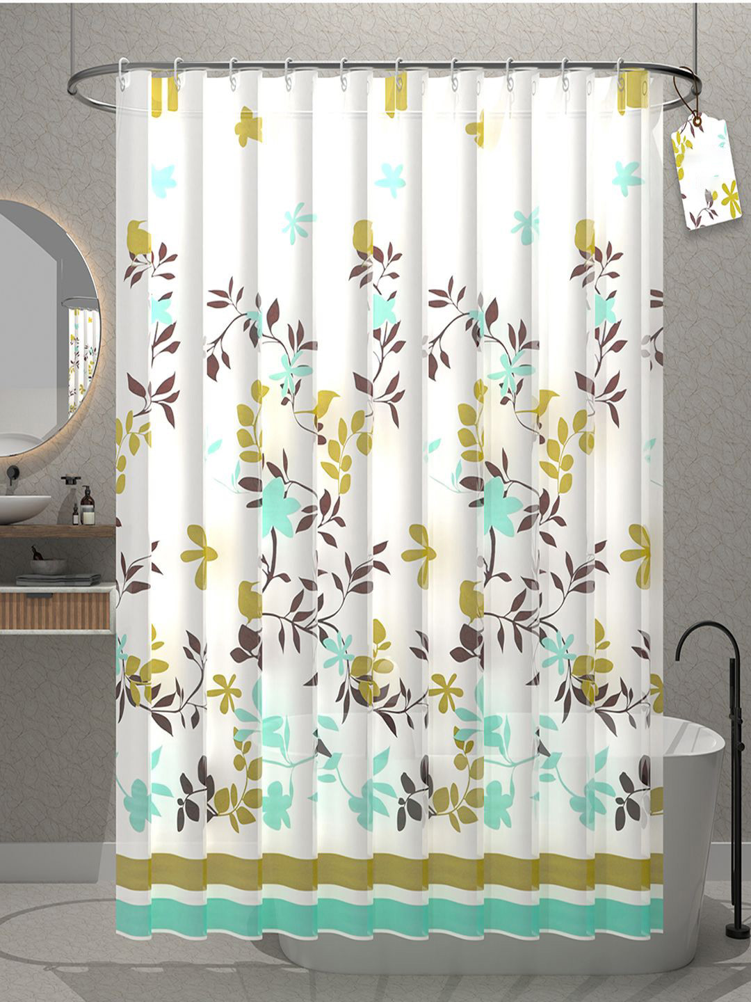 

Kuber Industries White & Blue 2 Pieces Printed Durable Shower Curtains