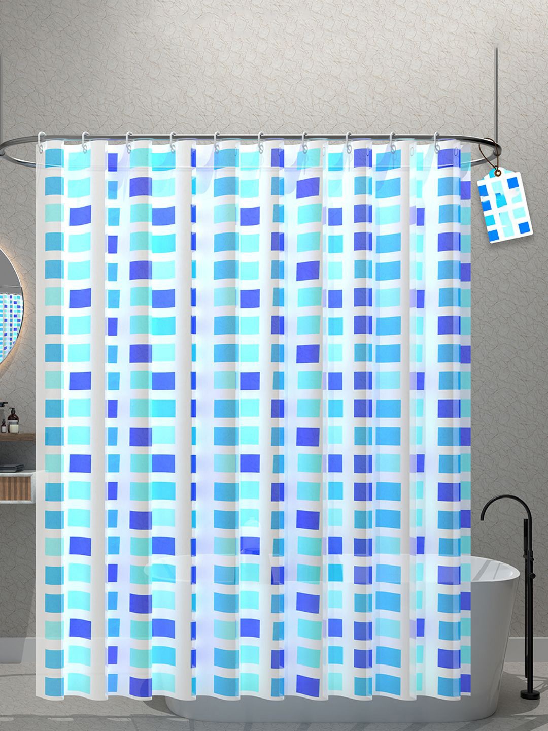 

Kuber Industries Blue & White 4 Pieces Printed Shower Curtains