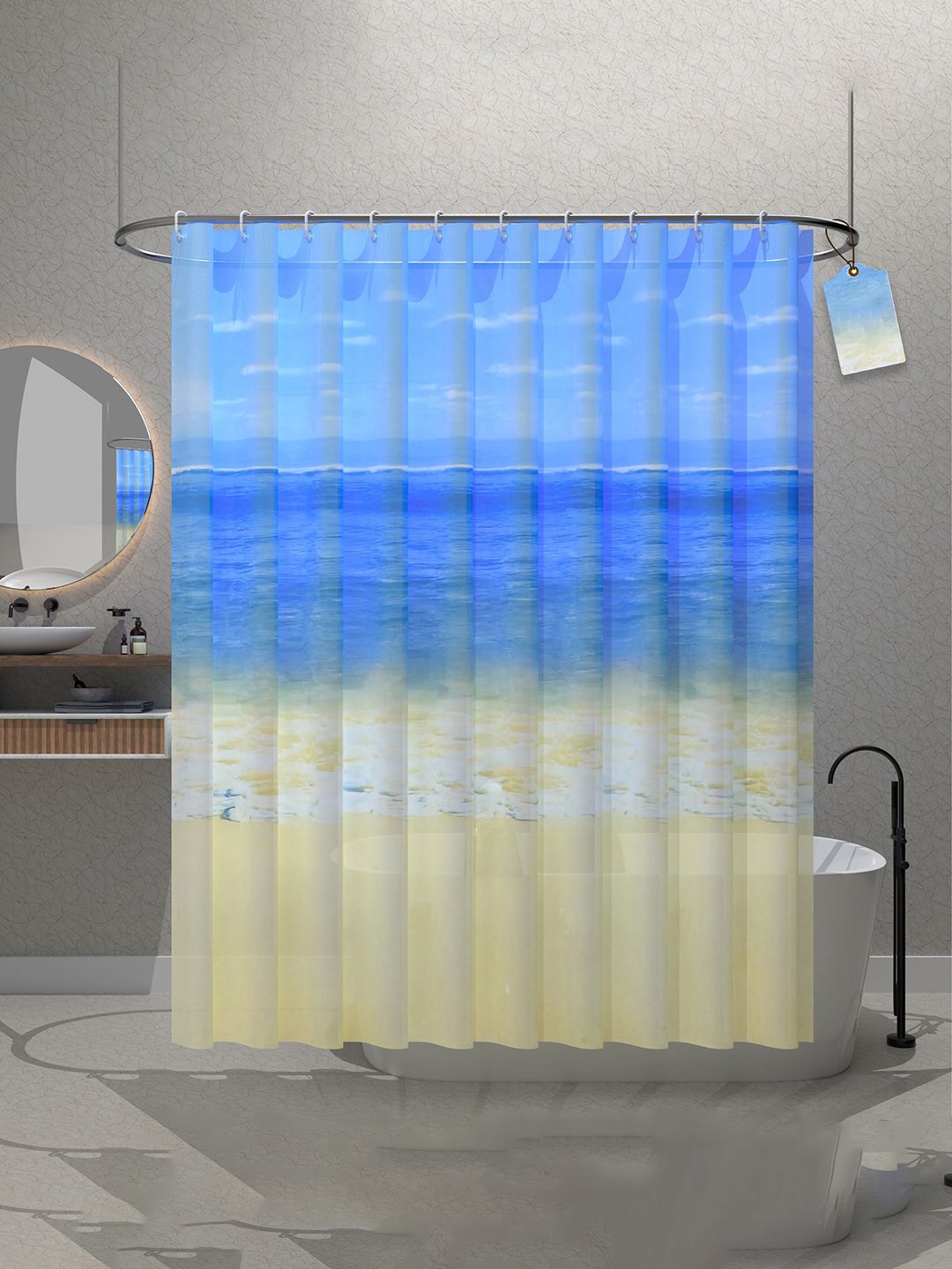 

Kuber Industries Blue & Beige 4 Pieces Printed Shower Curtains