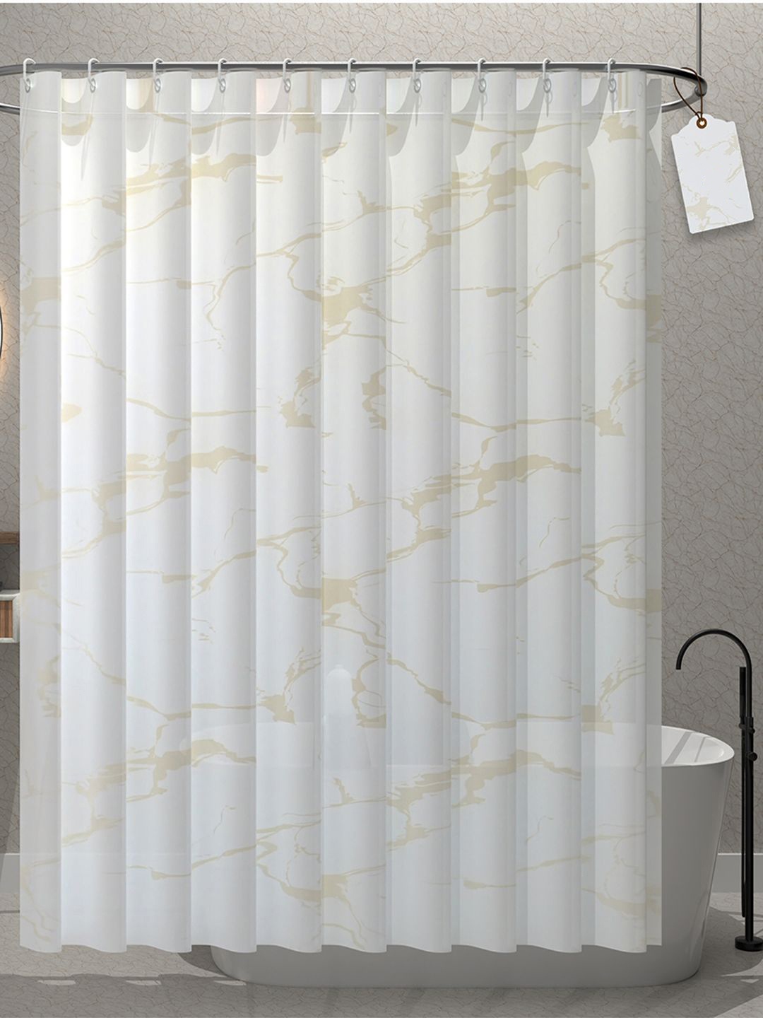 

Kuber Industries White & Yellow 3 Pieces Durable Shower Curtains