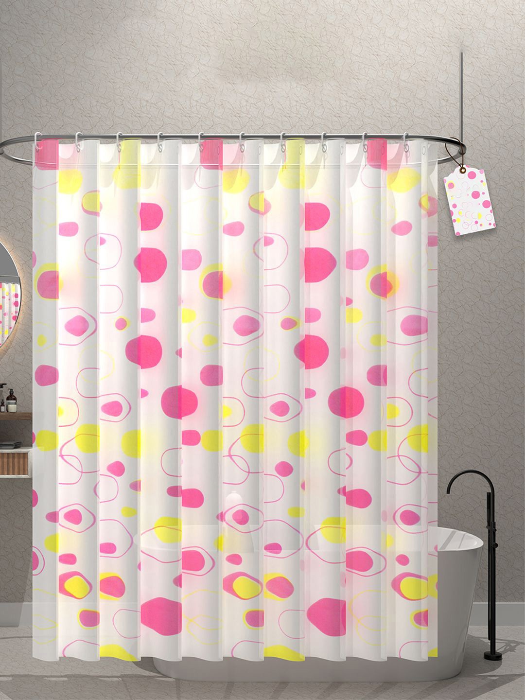 

Kuber Industries Pink & Yellow 5 Pieces Printed Shower Curtains