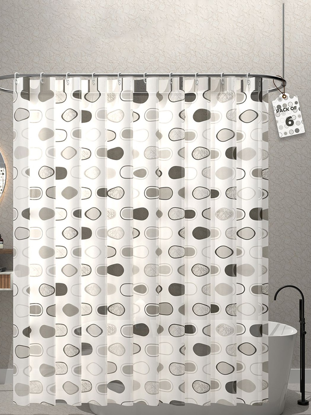 

Kuber Industries Grey & White 6 Pieces Printed Shower Curtains