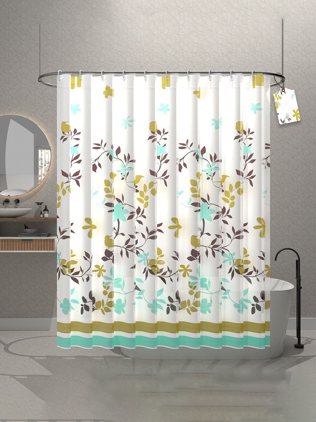 

Kuber Industries Green & Brown 6 Pieces Printed Shower Curtains