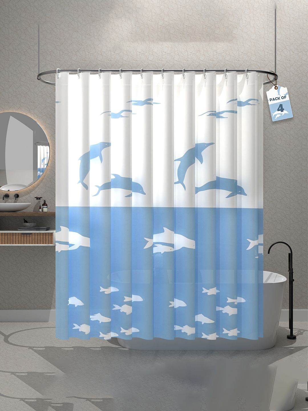 

Kuber Industries Blue & White 4 Pieces Printed Shower Curtains