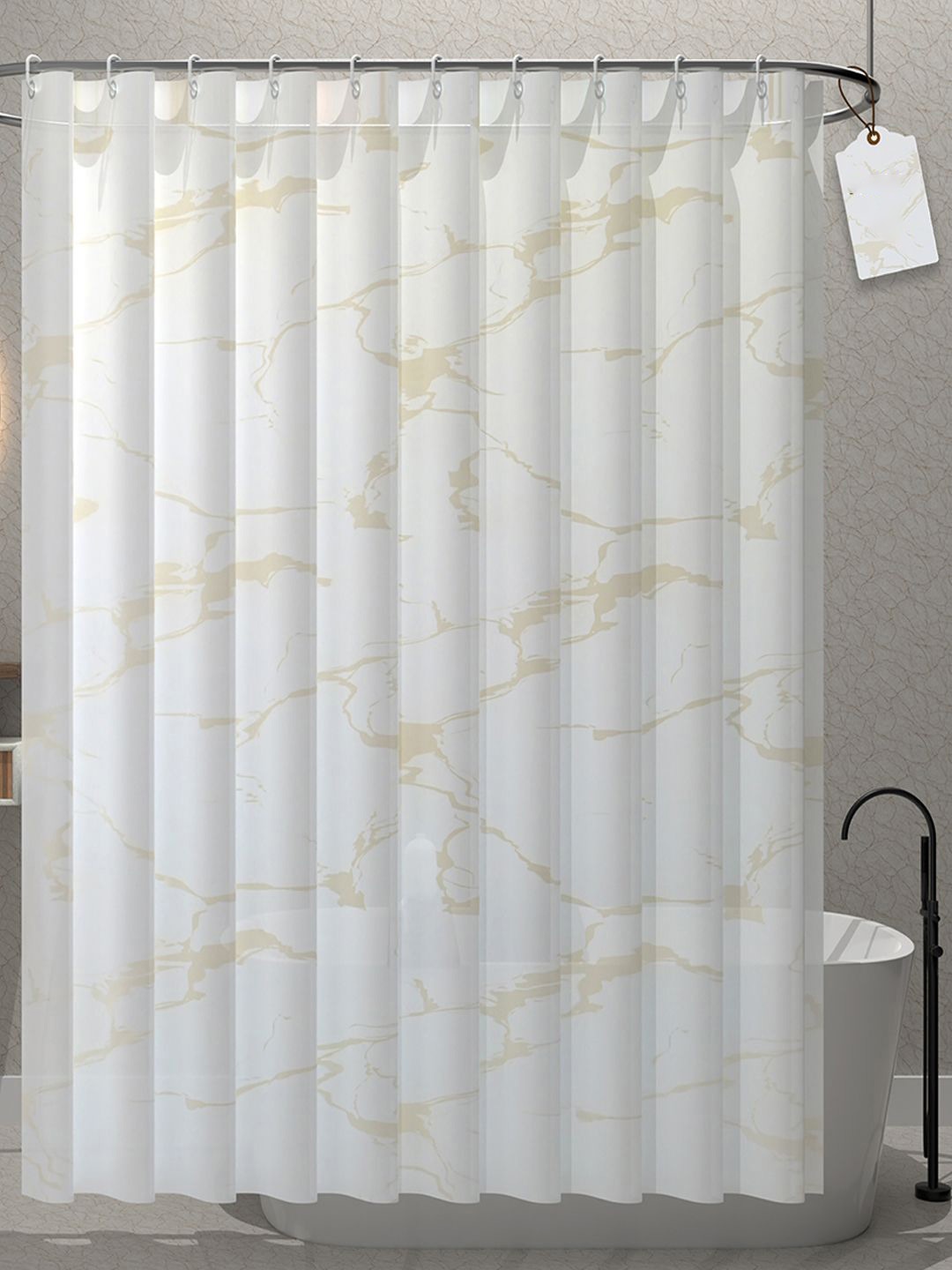 

Kuber Industries Yellow & White 4Pc Marble Printed Quick Dry Shower Curtains With 12 Rings