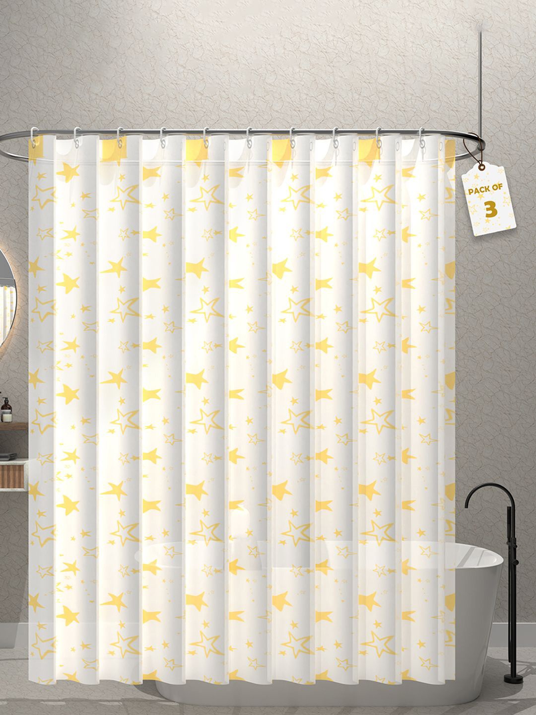 

Kuber Industries White & Yellow 3 Pieces Printed Shower Curtains