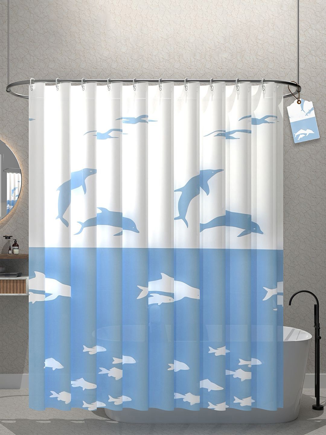 

Kuber Industries Blue & White Printed Durable Shower Curtains