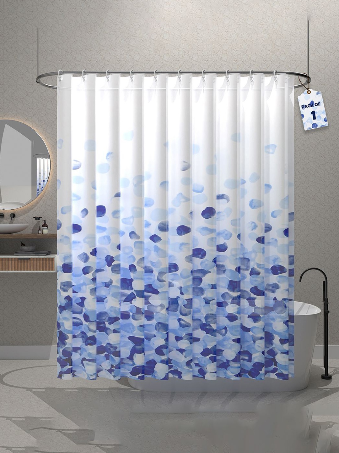 

Kuber Industries Blue & White Printed Shower Curtains