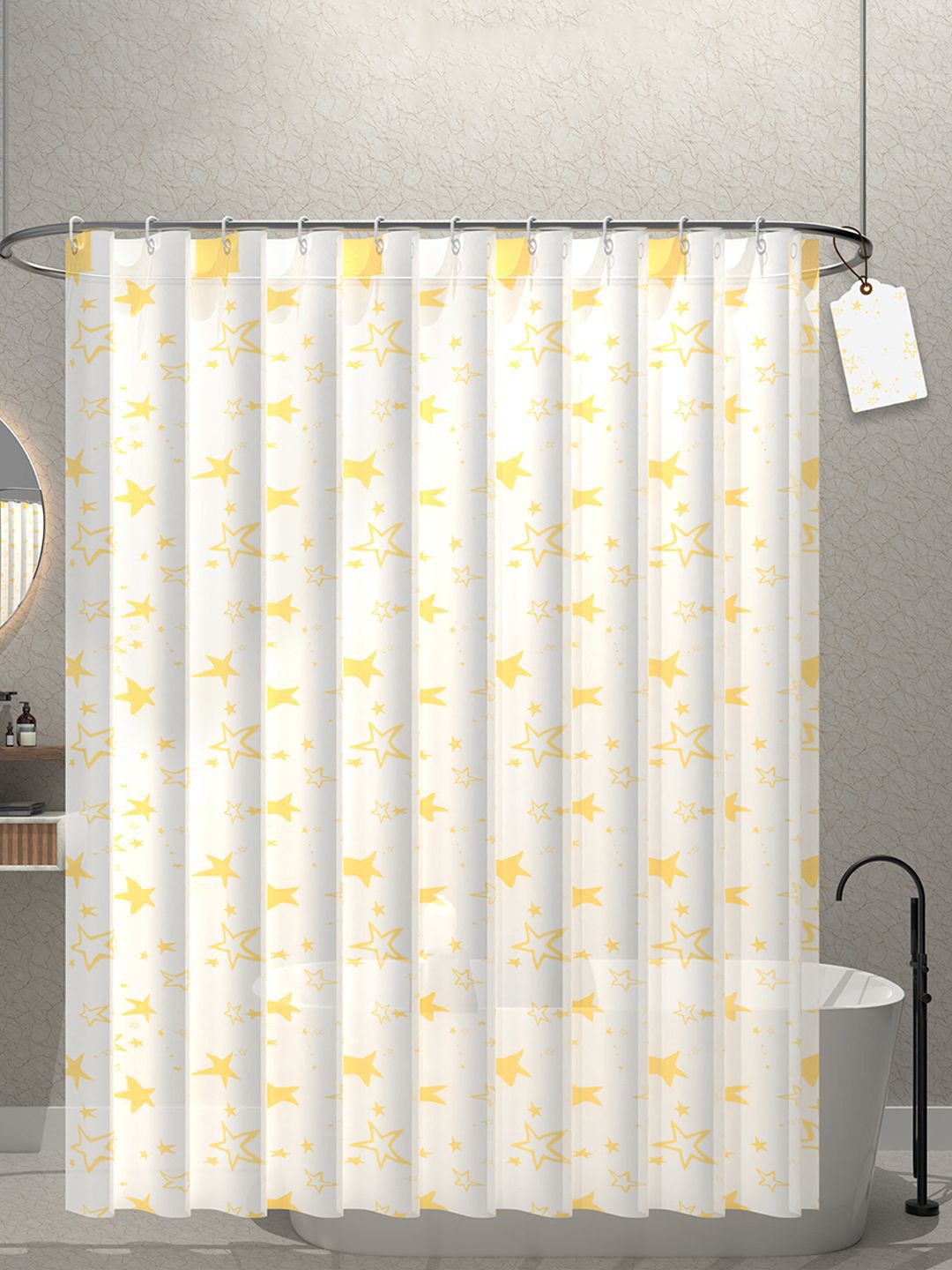 

Kuber Industries Golden & White 6-Pc Star Printed Quick Dry Shower Curtains With 12 Rings
