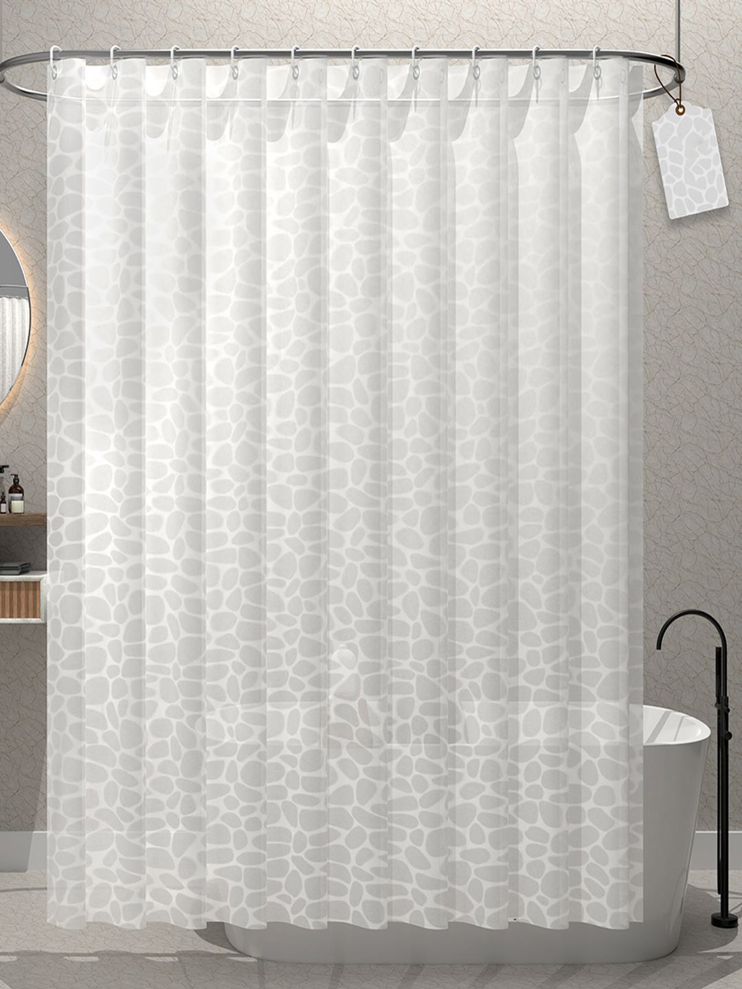 

Kuber Industries Grey & White 5-Pcs Circle Printed Quick Dry Shower Curtains With 12 Rings