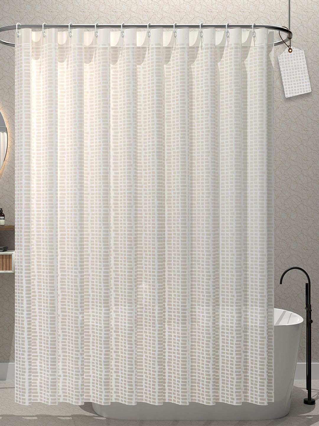 

Kuber Industries White Printed Shower Curtains