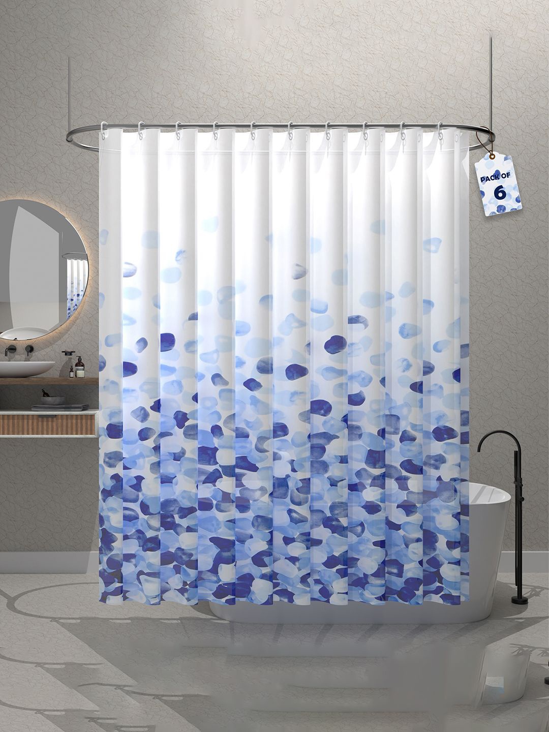 

Kuber Industries Blue & White 6 Pieces Printed Shower Curtains