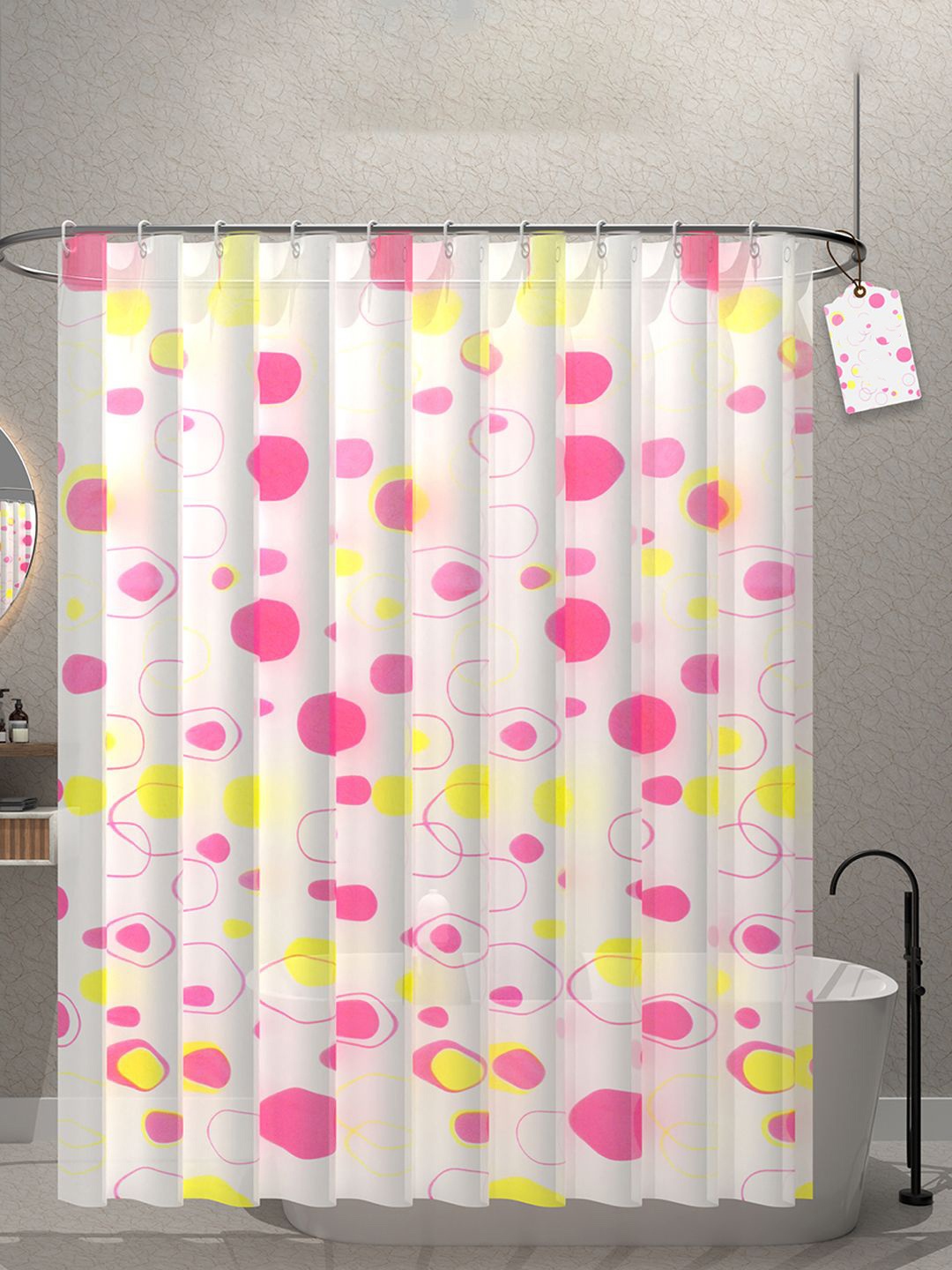 

Kuber Industries Pink & Yellow 2 Pieces Printed Shower Curtains